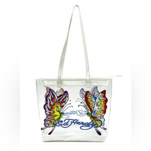 NWT Ed Hardy PVC Clear “Butterfly” Tote - Stadium Bag - Clear Bag - Beach Bag